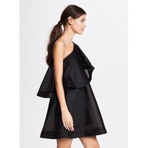 halston heritage black flounce gown